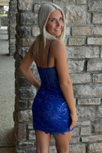 Load image into Gallery viewer, Royal Blue Bodycon Spaghetti Straps Short Homecoming Dress with Sequin