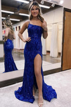 Load image into Gallery viewer, Royal Blue Glitter Sequin Mermaid One Shoulder Long Prom Dress With Slit