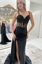 Load image into Gallery viewer, Gorgeous Mermaid Spaghetti Straps Royal Blue Corset Prom Dress with Appliques