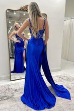 Load image into Gallery viewer, Gorgeous Mermaid Spaghetti Straps Royal Blue Corset Prom Dress with Appliques