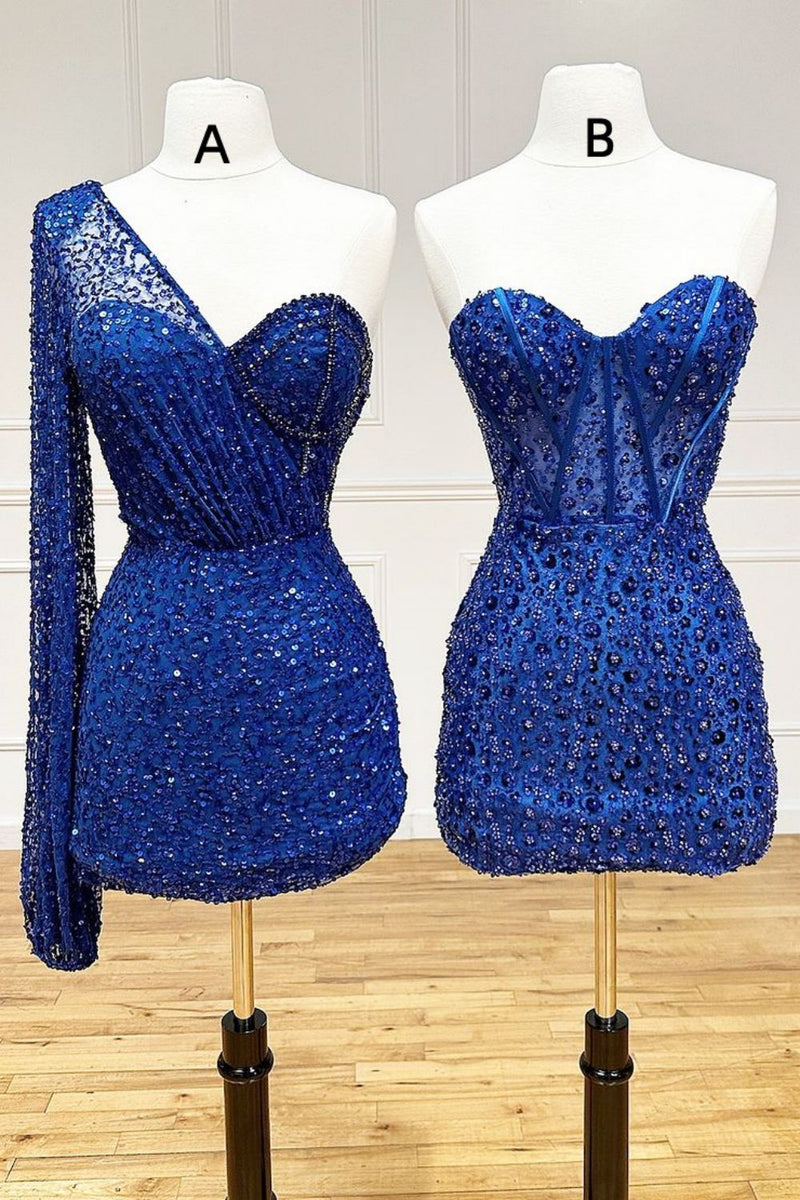 Luuvis Women Royal Blue Sparkly Sequin Mermaid Sweetheart Short