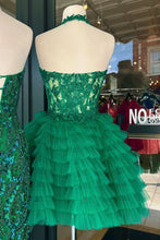 Load image into Gallery viewer, Royal Blue A-Line Halter Short Tulle Homecoming Dress With Appliques