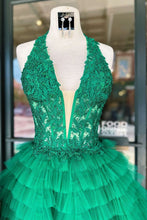 Load image into Gallery viewer, Royal Blue A-Line Halter Short Tulle Homecoming Dress With Appliques