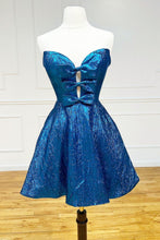 Load image into Gallery viewer, Royal Blue A-Line Strapless Short Glitter Homecoming Dress With Bowknot