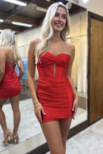 Load image into Gallery viewer, Royal Blue Sweetheart Bodycon Short Satin Homecoming Dress With Slit