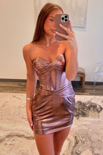 Load image into Gallery viewer, Royal Blue Sweetheart Short Tight Metallic Homecoming Dress