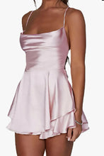 Load image into Gallery viewer, Stylish A-Line Spaghetti Straps Lace Up Short Tiered Satin White Graduation Dress