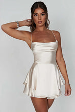 Load image into Gallery viewer, Stylish A-Line Spaghetti Straps Lace Up Short Tiered Satin White Graduation Dress