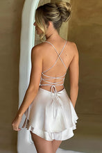 Load image into Gallery viewer, Stylish A-Line Spaghetti Straps Lace Up Short Tiered Satin White Graduation Dress