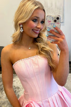 Load image into Gallery viewer, Elegant A Line Strapless Fuchsia Corset Homecoming Dress with 3D Flowers Pearls