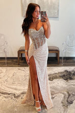 Load image into Gallery viewer, Sparkly Mermaid Sweetheart Champagne Corset Prom Dress with Beading
