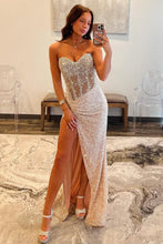 Load image into Gallery viewer, Sparkly Mermaid Sweetheart Champagne Corset Prom Dress with Beading