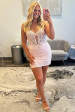 Load image into Gallery viewer, Sequin Lace Homecoming Dress with Spaghetti Straps and Keyhole Cutout