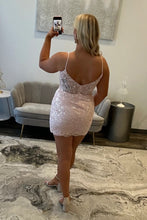 Load image into Gallery viewer, Sequin Lace Homecoming Dress with Spaghetti Straps and Keyhole Cutout