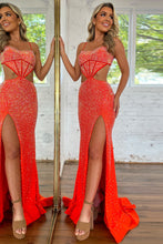 Load image into Gallery viewer, Sexy Black Mermaid Spaghetti Straps Long Beaded Prom Dress with Slit