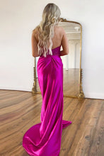Load image into Gallery viewer, Fuchsia Satin Mermaid V-Neck Zipper Back Long Prom Dress With Slit