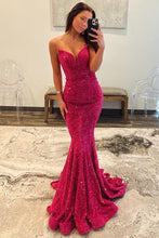 Load image into Gallery viewer, Fuchsia Glitter Mermaid Strapless Keyhole Back Sequin Long Prom Dress