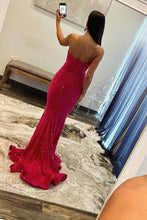 Load image into Gallery viewer, Fuchsia Glitter Mermaid Strapless Keyhole Back Sequin Long Prom Dress