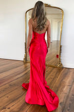 Load image into Gallery viewer, Sexy Red Mermaid Halter Neck Long Satin Prom Dress With Slit