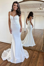 Load image into Gallery viewer, Glitter Light Blue Spaghetti Straps Zipper Back Long Beaded Prom Dress
