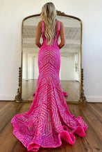 Load image into Gallery viewer, Sparkly Sequin Mermaid V-Neck Open Back Long Prom Dress