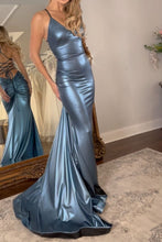 Load image into Gallery viewer, Sexy Steel Grey Mermaid Lace Up Back Long Prom Party Dress