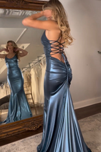 Load image into Gallery viewer, Sexy Steel Grey Mermaid Lace Up Back Long Prom Party Dress
