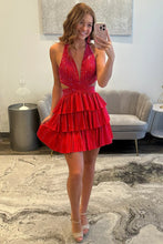 Load image into Gallery viewer, Bling A Line Halter Neck Blue Short Homecoming Dress with Beading