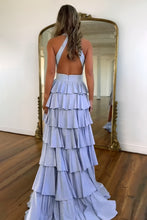 Load image into Gallery viewer, Luxurious Sparkly Mermaid Halter Long Tiered Beaded Prom Dress with High Slit