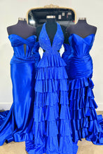 Load image into Gallery viewer, Luxurious Sparkly Mermaid Halter Long Tiered Beaded Prom Dress with High Slit