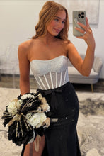 Load image into Gallery viewer, Shine Mermaid Sweetheart Black Corset Prom Dress with Beading