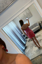 Load image into Gallery viewer, Bling Sheath Sweetheart Fuchsia Short Homecoming Dress with Beading Slit