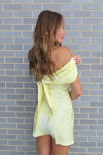 Load image into Gallery viewer, Simple A Line Off the Shoulder Light Yellow Short Homecoming Dress