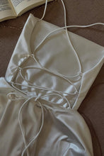 Load image into Gallery viewer, Simple A Line Spaghetti Straps White Satin Short Homecoming Dress with Criss Cross Back
