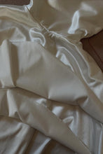 Load image into Gallery viewer, Simple A Line Spaghetti Straps White Satin Short Homecoming Dress with Criss Cross Back