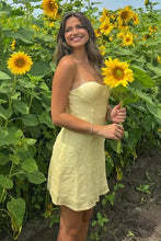 Load image into Gallery viewer, Simple A Line Strapless Yellow Plaid Short Mini Dress