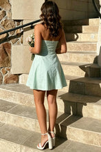 Load image into Gallery viewer, Sweety A Line Sweetheart Light Green Printed Short Homecoming Dress