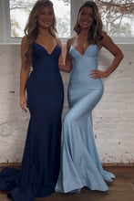 Load image into Gallery viewer, Pretty Mermaid Spaghetti Straps Lace Up Back Long Satin Prom Dress