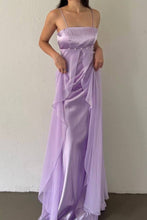 Load image into Gallery viewer, Simple Mermaid Spaghetti Straps Lilac Long Prom Dress with Ruffles