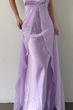 Load image into Gallery viewer, Simple Mermaid Spaghetti Straps Lilac Long Prom Dress with Ruffles