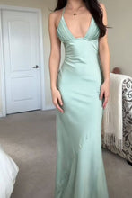Load image into Gallery viewer, Simple Mermaid Spaghetti Straps Mint Green Long Prom Dress with Ruched