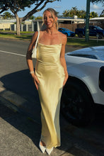 Load image into Gallery viewer, Simple Mermaid Spaghetti Straps Yellow Long Prom Dress with Criss Cross Back