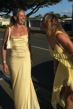 Load image into Gallery viewer, Simple Mermaid Spaghetti Straps Yellow Long Prom Dress with Criss Cross Back