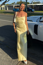 Load image into Gallery viewer, Simple Mermaid Spaghetti Straps Yellow Long Prom Dress with Criss Cross Back