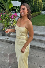 Load image into Gallery viewer, Simple Mermaid Spaghetti Straps Yellow Long Prom Dress with Criss Cross Back