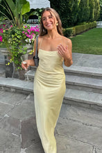 Load image into Gallery viewer, Simple Mermaid Spaghetti Straps Yellow Long Prom Dress with Criss Cross Back