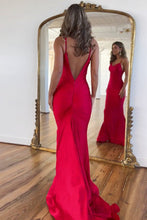 Load image into Gallery viewer, Simple Satin Red Mermaid Spaghetti Straps Long Prom Dress