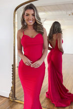 Load image into Gallery viewer, Simple Satin Red Mermaid Spaghetti Straps Long Prom Dress
