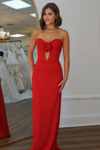 Load image into Gallery viewer, Simple Red Mermaid Sweetheart Long Satin Prom Dress with Flower