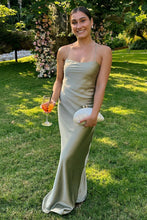 Load image into Gallery viewer, Simple Sheath Spaghetti Straps Yellow Long Prom Dress with Criss Cross Back